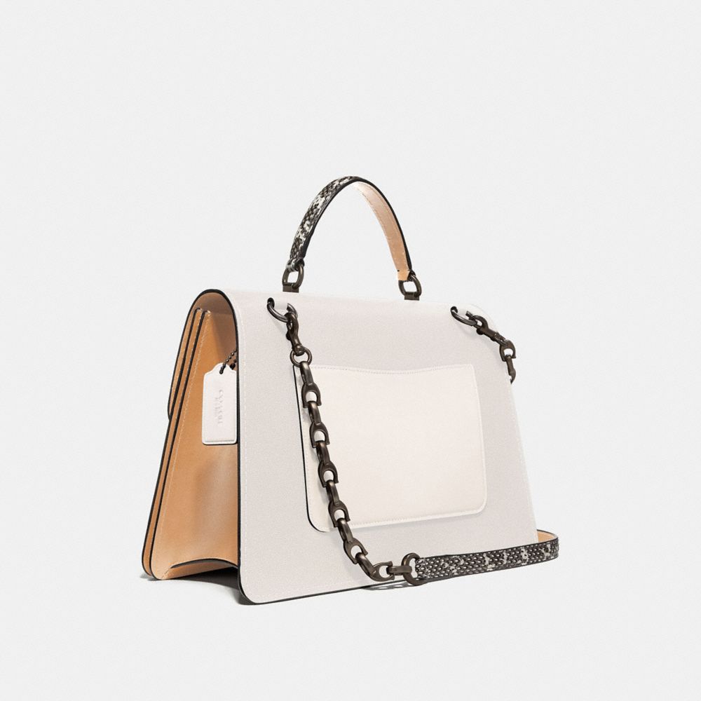 COACH®,PARKER TOP HANDLE 32 IN COLORBLOCK WITH SNAKESKIN DETAIL,Leather,Medium,Pewter/Chalk Multi,Angle View