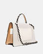 COACH®,PARKER TOP HANDLE 32 IN COLORBLOCK WITH SNAKESKIN DETAIL,Leather,Medium,Pewter/Chalk Multi,Angle View