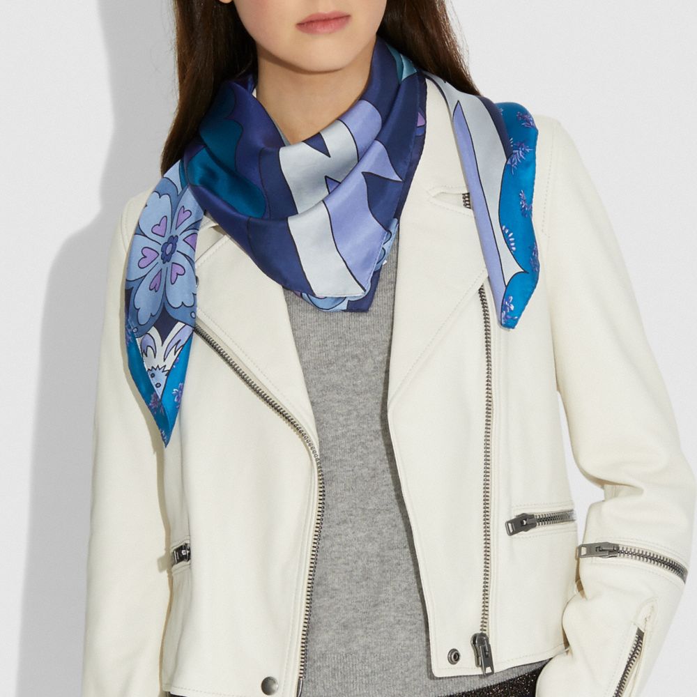 COACH®,Glam Rock Silk Square Scarf,,Angle View