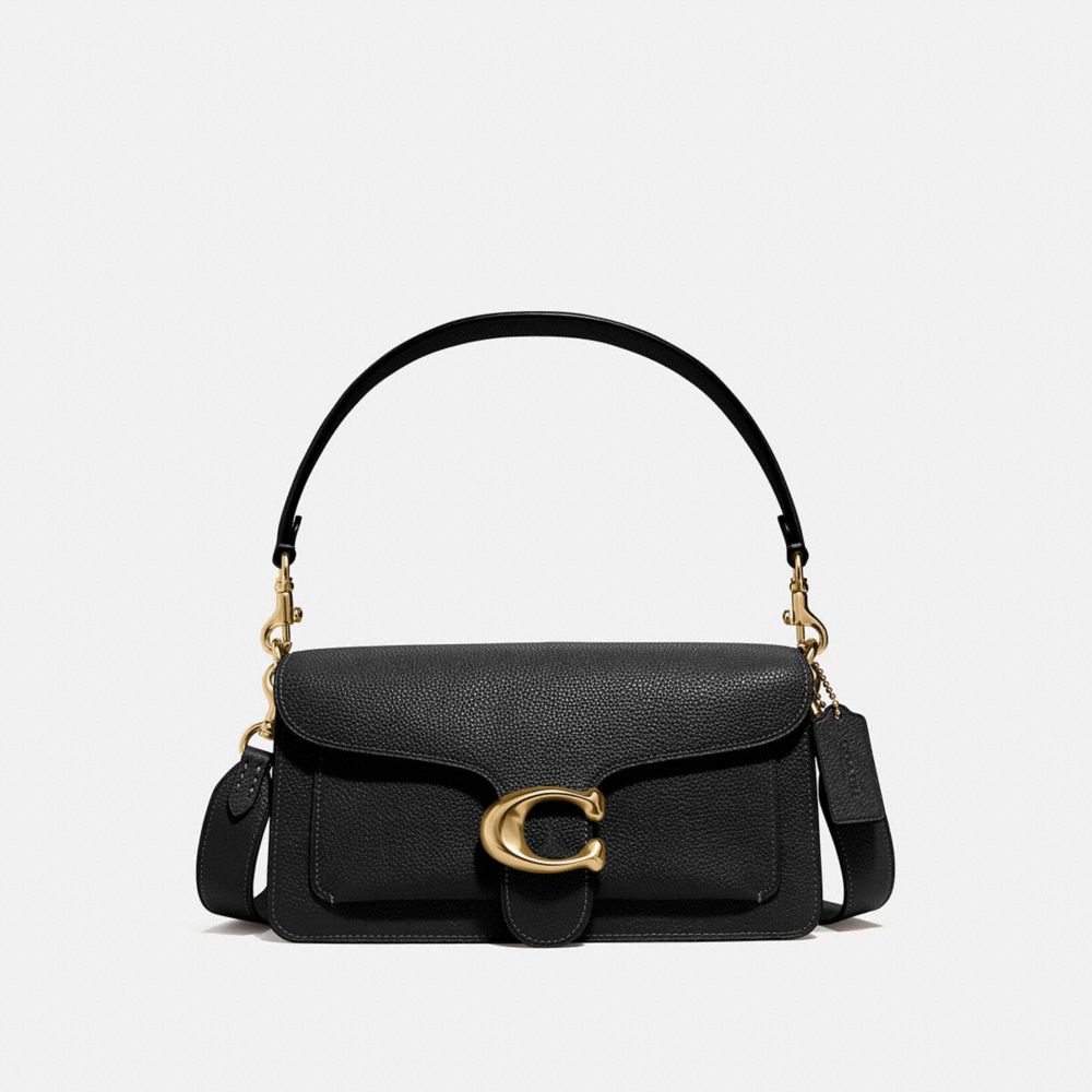 COACH®,TABBY SHOULDER BAG 26,Refined Pebble Leather,Medium,Brass/Black,Front View image number 0