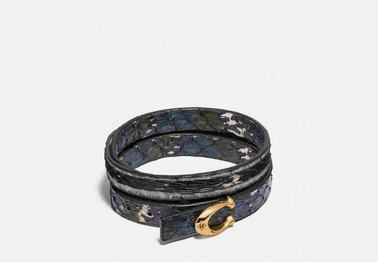 COACH®,SIGNATURE BRACELET IN SNAKESKIN,Leather/Exotic,GD/Black Multi,Front View image number 0