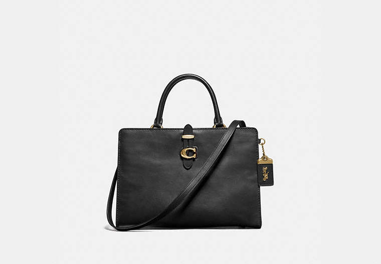 COACH®,SERRA SATCHEL IN COLORBLOCK,Leather,Large,Brass/Black Multi,Front View