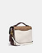 COACH®,CASSIE CROSSBODY WITH SIGNATURE CANVAS BLOCKING,Coated Canvas,Small,Brass/Tan Chalk,Angle View