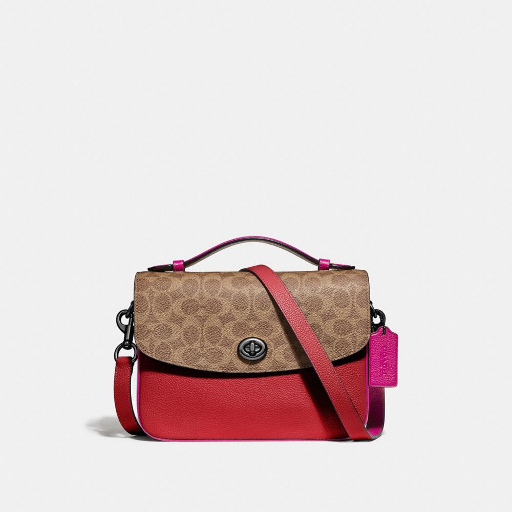 COACH®,CASSIE CROSSBODY WITH SIGNATURE CANVAS BLOCKING,Coated Canvas,Small,Pewter/Tan Red Apple,Front View