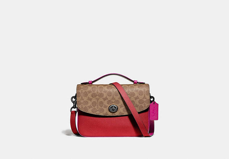 COACH®,CASSIE CROSSBODY WITH SIGNATURE CANVAS BLOCKING,Coated Canvas,Small,Pewter/Tan Red Apple,Front View image number 0