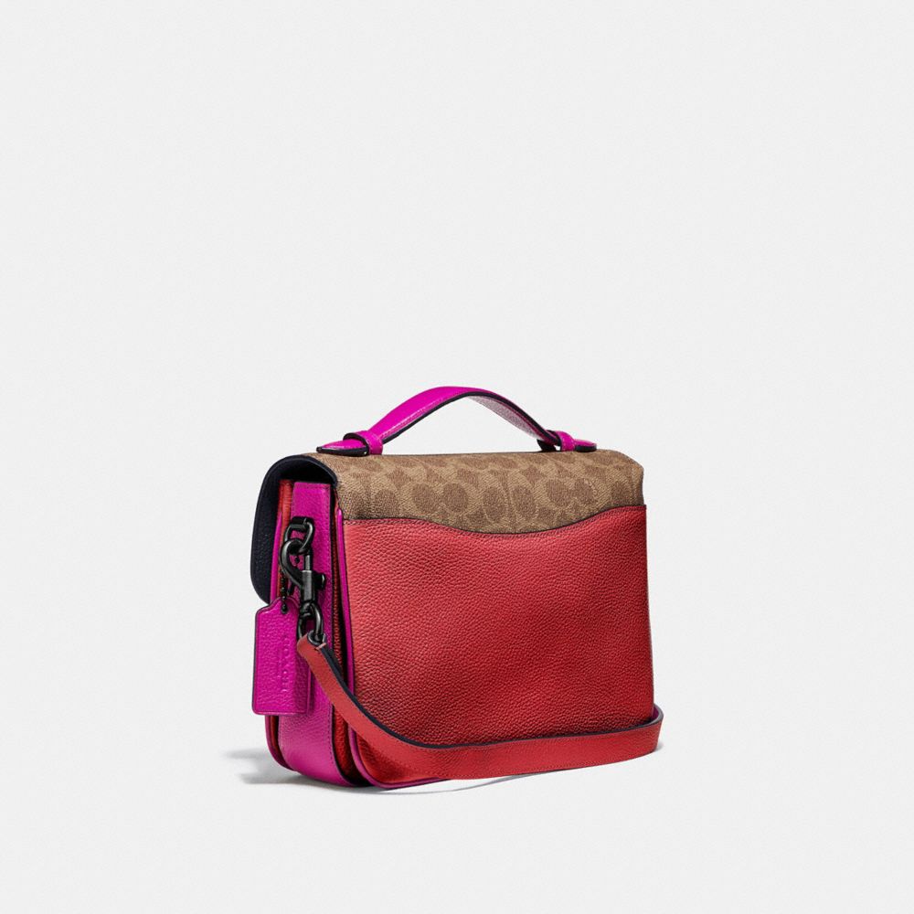 COACH®,CASSIE CROSSBODY WITH SIGNATURE CANVAS BLOCKING,Coated Canvas,Small,Pewter/Tan Red Apple,Angle View