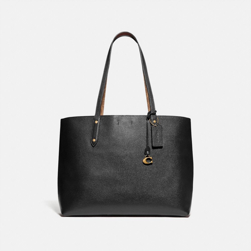 COACH®,CENTRAL TOTE WITH SIGNATURE CANVAS BLOCKING,pvc,X-Large,Brass/Tan Black,Front View image number 0