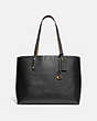 COACH®,CENTRAL TOTE WITH SIGNATURE CANVAS BLOCKING,pvc,X-Large,Brass/Tan Black,Front View