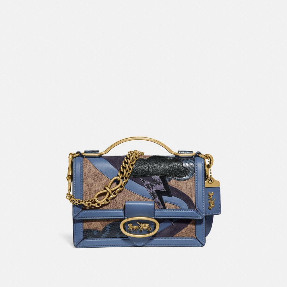 COACH Riley Top Handle 22 In Signature Canvas With Lightning Cloud Applique And Snakeskin Detail