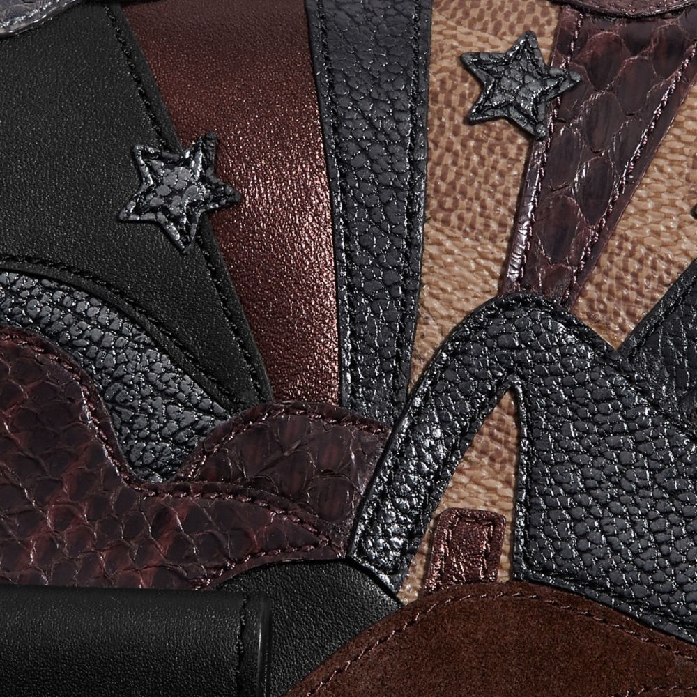 COACH®,Riley Top Handle 22 In Signature Canvas With Starscape Patchwork And Snakeskin Detail,,Closer View