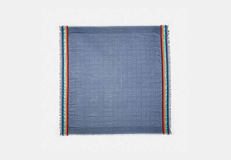 COACH®,SIGNATURE JACQUARD OVERSIZED SQUARE SCARF,Mixed Material,Denim,Front View