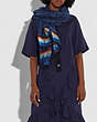 COACH®,SIGNATURE JACQUARD OVERSIZED SQUARE SCARF,Mixed Material,Denim,Angle View
