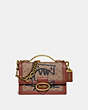 COACH®,RILEY TOP HANDLE 22 IN SIGNATURE CANVAS WITH REXY BY GUANG YU,Coated Canvas,Small,Brass/Tan/Rust,Front View