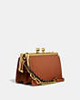 COACH®,DOUBLE FRAME BAG 19 WITH SNAKESKIN DETAIL,Coated Canvas,Small,Brass/1941 Saddle,Angle View