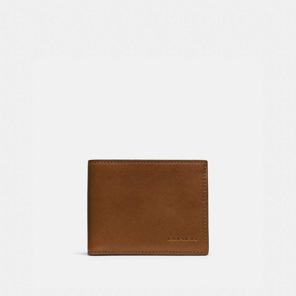 COACH®,SLIM BILLFOLD ID WALLET,Smooth Leather,Dark Saddle,Front View