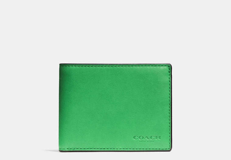 COACH®,SLIM BILLFOLD ID WALLET,Smooth Leather,GREEN,Front View