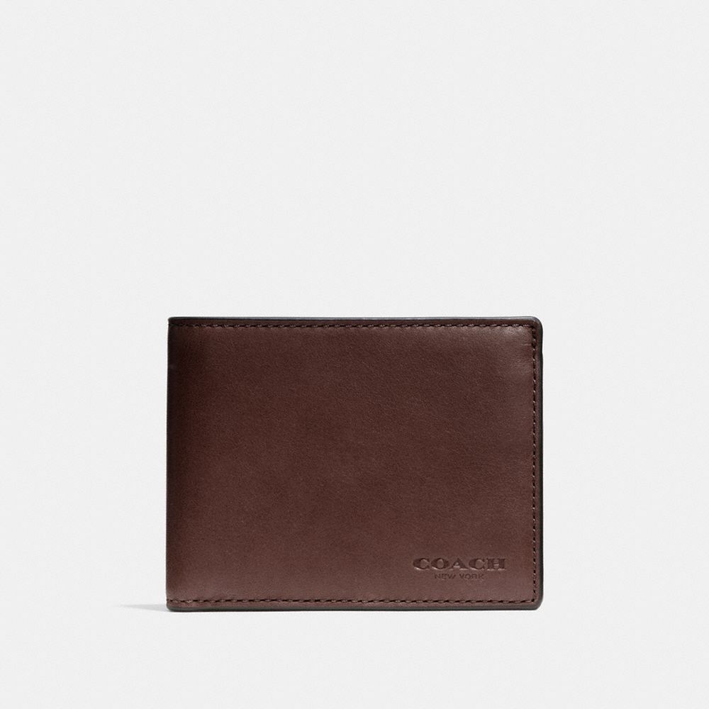 COACH®,SLIM BILLFOLD ID WALLET,Smooth Leather,Mahogany brown,Front View