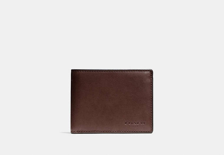 COACH®,SLIM BILLFOLD ID WALLET,Smooth Leather,Mahogany brown,Front View