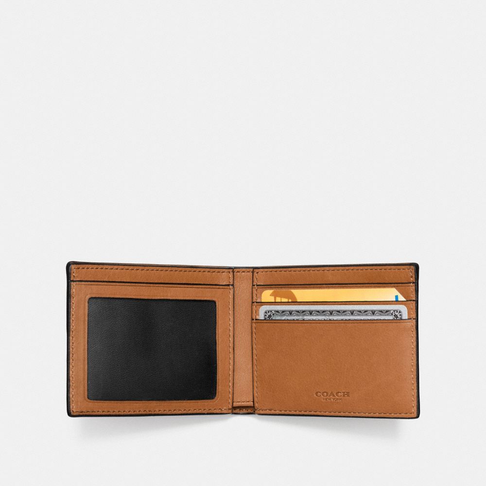 COACH®,SLIM BILLFOLD ID WALLET,Smooth Leather,Mahogany brown,Inside View,Top View