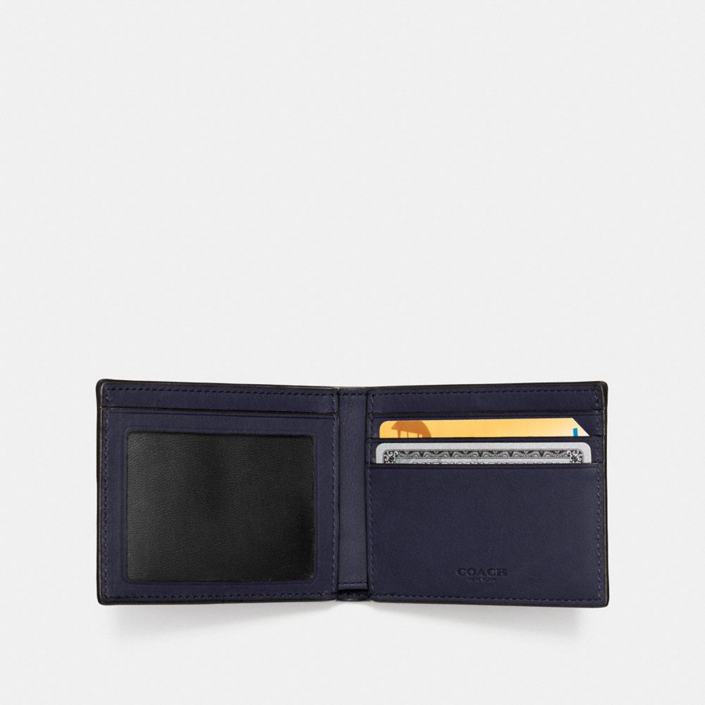 COACH®,SLIM BILLFOLD ID WALLET,Smooth Leather,Midnight,Inside View,Top View