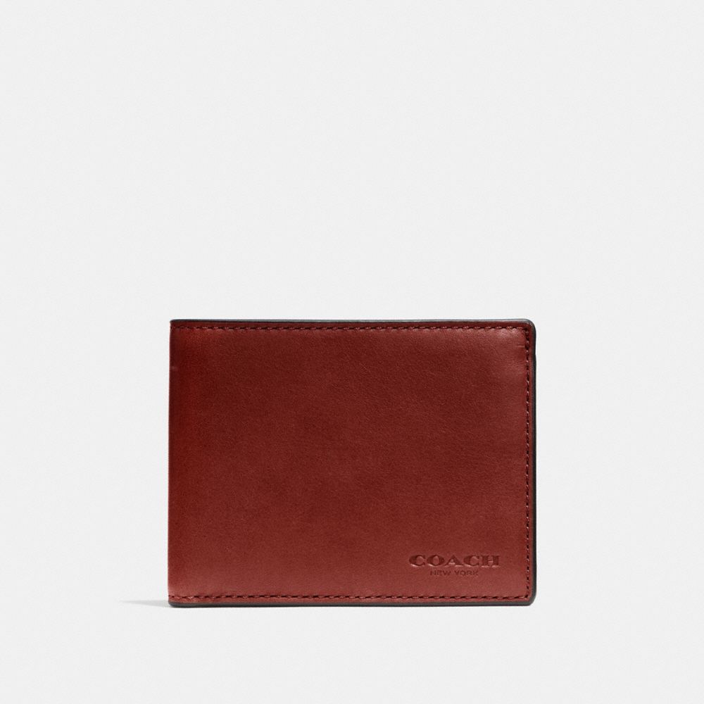 COACH®,SLIM BILLFOLD ID WALLET,Smooth Leather,RUST,Front View