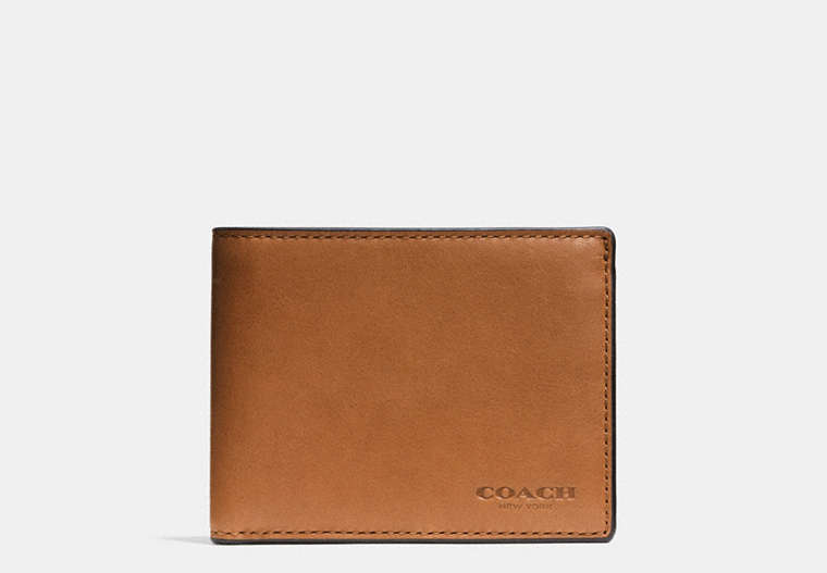 COACH®,SLIM BILLFOLD ID WALLET,Smooth Leather,Saddle,Front View