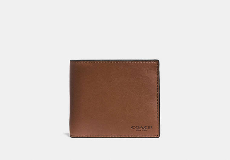 COACH®,DOUBLE BILLFOLD WALLET IN SPORT CALF LEATHER,Leather,Dark Saddle,Front View