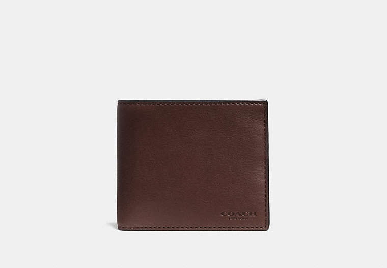 COACH®,DOUBLE BILLFOLD WALLET IN SPORT CALF LEATHER,Leather,Mahogany brown,Front View