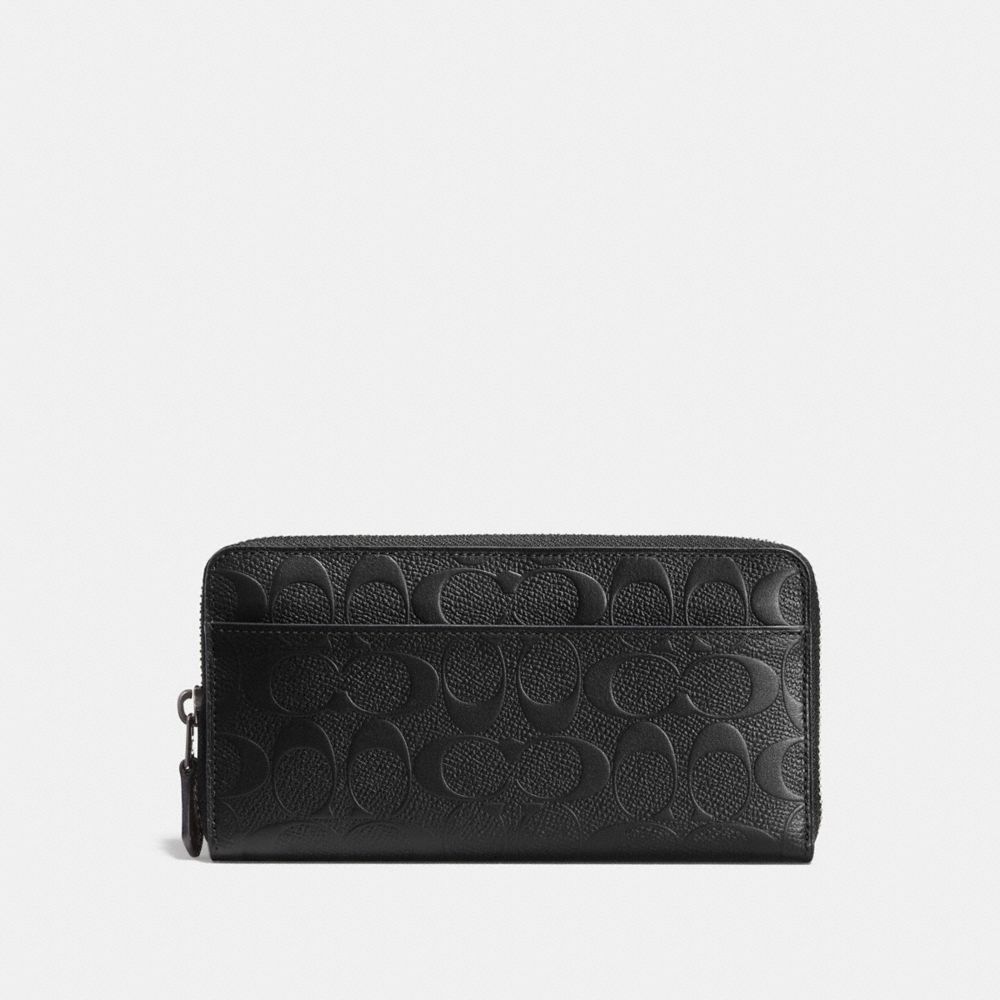COACH®,ACCORDION WALLET IN SIGNATURE LEATHER,Leather,Black,Front View