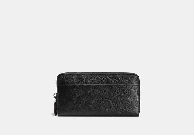 COACH®,ACCORDION WALLET IN SIGNATURE LEATHER,Leather,Black,Front View