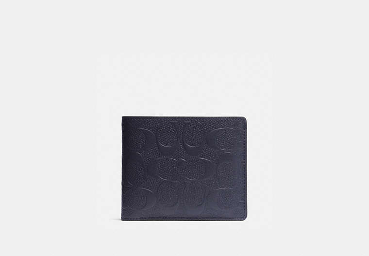 COACH®,COMPACT ID WALLET IN SIGNATURE LEATHER,Signature Crossgrain Leather,Midnight,Front View