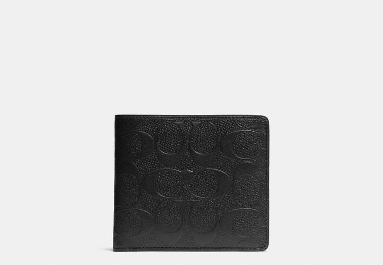 COACH®,DOUBLE BILLFOLD WALLET IN SIGNATURE CROSSGRAIN LEATHER,Leather,Black,Front View
