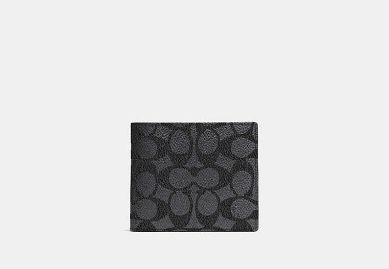COACH®,COMPACT ID WALLET IN SIGNATURE CANVAS,Coated Canvas,Charcoal,Front View