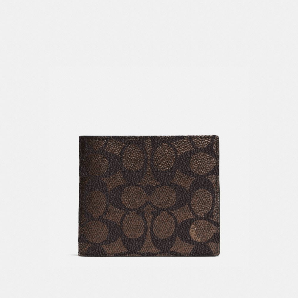 COACH®,COMPACT ID WALLET IN SIGNATURE CANVAS,Coated Canvas,Mahogany brown,Front View