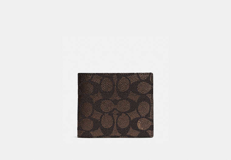 COACH®,COMPACT ID WALLET IN SIGNATURE CANVAS,Coated Canvas,Mahogany brown,Front View
