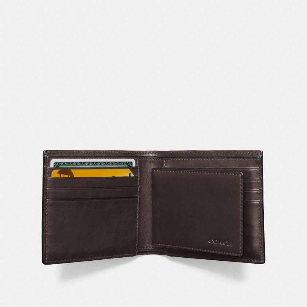 COACH®,COMPACT ID WALLET IN SIGNATURE CANVAS,Coated Canvas,Mahogany brown,Inside View,Top View