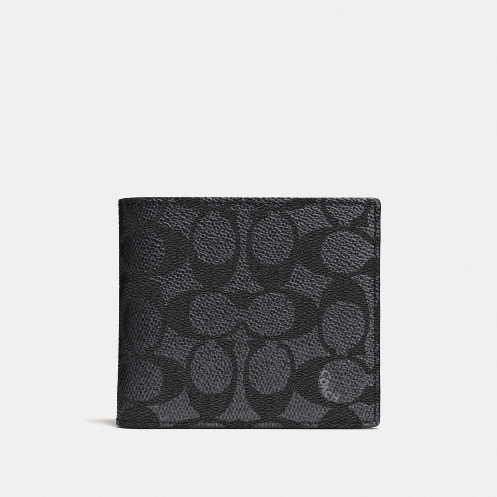 COACH®,COIN WALLET IN SIGNATURE CANVAS,Coated Canvas,Charcoal,Front View