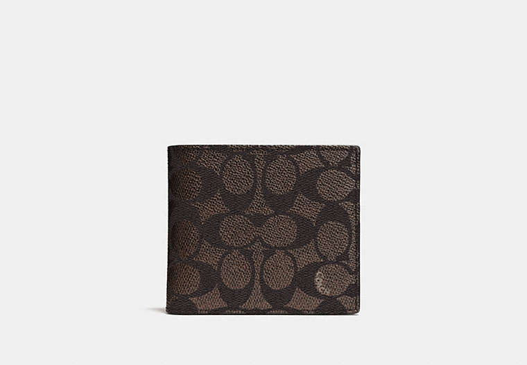 COACH®,COIN WALLET IN SIGNATURE CANVAS,Coated Canvas,Mahogany brown,Front View image number 0