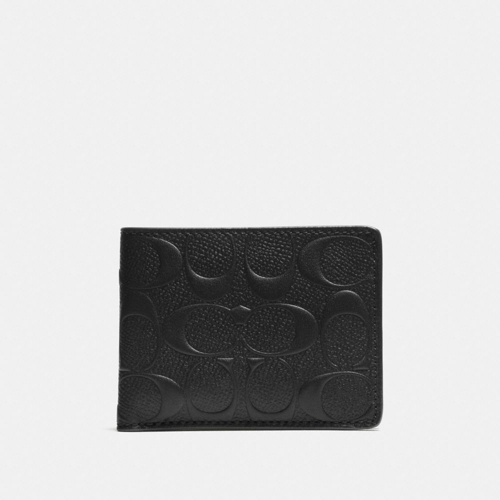 COACH®,SLIM BILLFOLD WALLET,Signature Calf Leather,Black,Front View