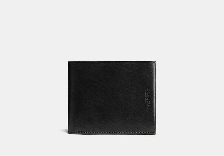 COACH®,MODERN BILLFOLD WALLET,Leather,BLACK/LIGHT SADDLE,Front View