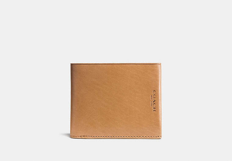 COACH®,MODERN BILLFOLD WALLET,Leather,LT SADDLE/WATERMELON,Front View
