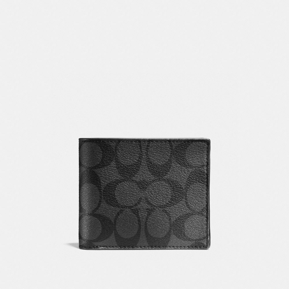 Coach Gray 3-in-1 Signature Canvas Wallet - Charcoal/black