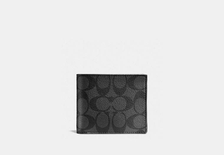 COACH®,3-IN-1 WALLET IN SIGNATURE CANVAS,pvc,Mini,Charcoal/Black,Front View