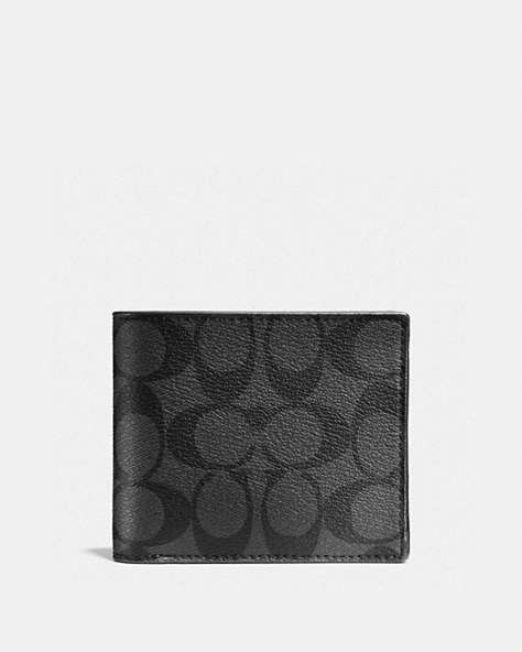 COACH®,3-IN-1 WALLET IN SIGNATURE CANVAS,pvc,Charcoal/Black,Front View