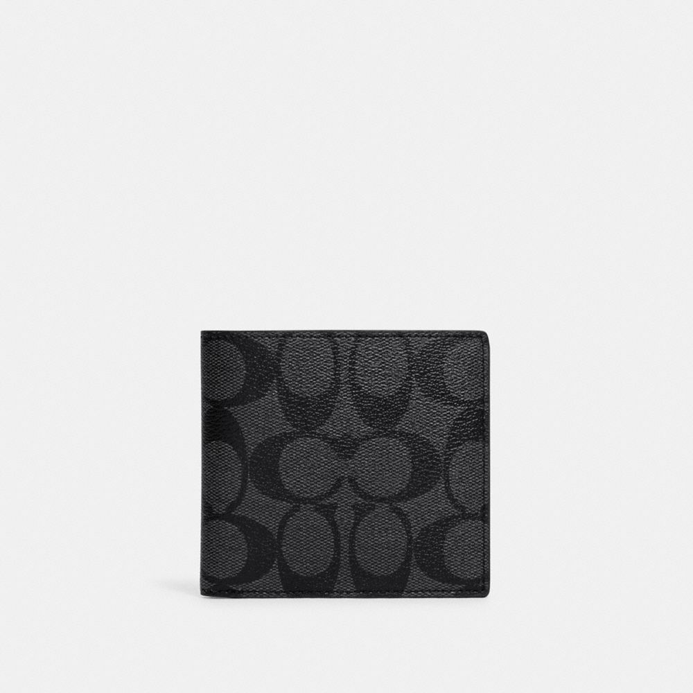 COACH®,Coin Wallet in Signature PVC,Charcoal/Black,Front View