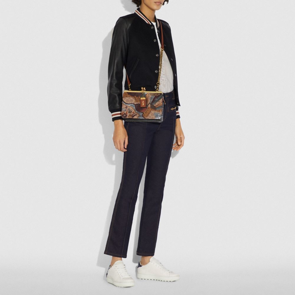 COACH®,Double Frame Bag In Signature Canvas With Starscape Patchwork And Snakeskin Detail,,Detail View
