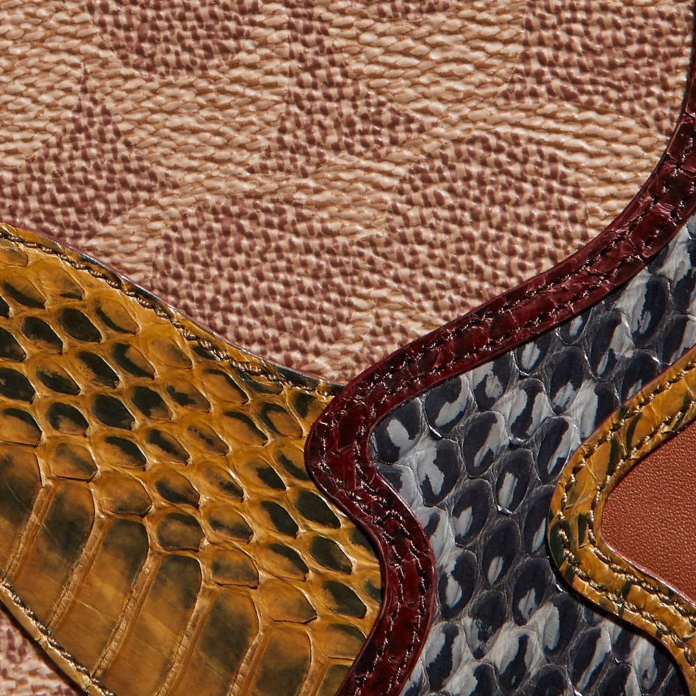 COACH®,Double Frame Bag In Signature Canvas With Starscape Patchwork And Snakeskin Detail,,Closer View