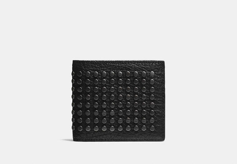 COACH®,DOUBLE BILLFOLD WALLET WITH STUDS,Water Buffalo Leather,Black,Front View