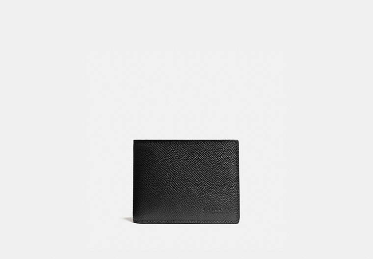 COACH®,SLIM BILLFOLD WALLET,Leather,Black,Front View