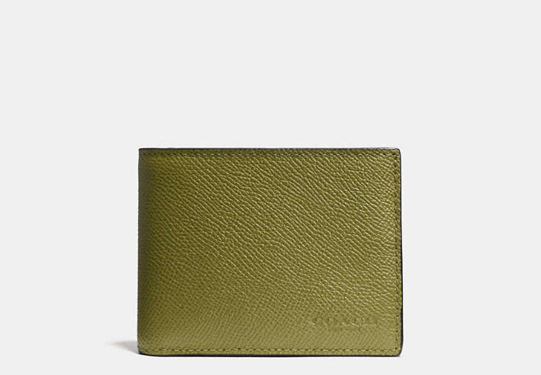 COACH®,SLIM BILLFOLD WALLET,Leather,MOSS,Front View